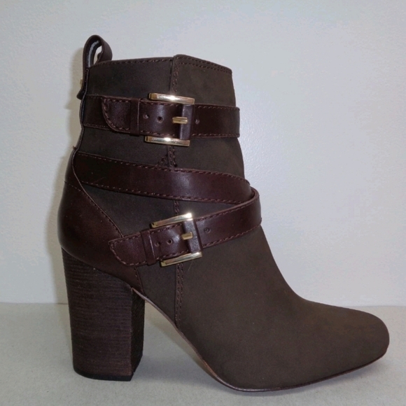 Louise et Cie Womens Brown Leather Suede Chunky Heel Buckled Ankle Boots. 8.5 - Picture 6 of 9